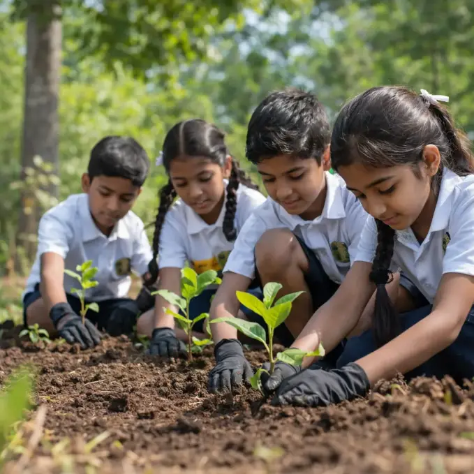 Students planting saplings